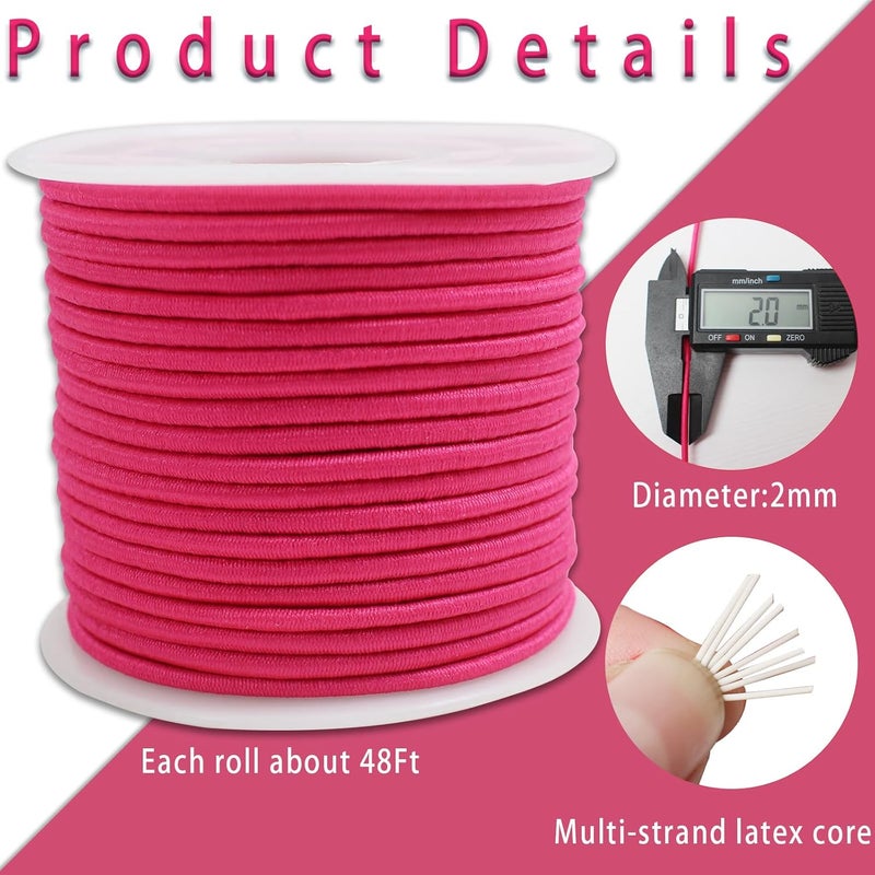 ZHFMLY Rose Elastic Beaded Cords 2mm 2/25 inch Elastic Cord String for Bracelets,Small Bungee Shock Cord for DIY Crafts, Beading and Sewing 48ft(ZH173) - Image 2